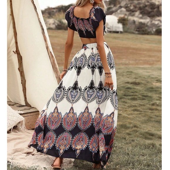 Boho Tribal Print Cropped Top Maxi Skirt Set - Picture 5 of 5